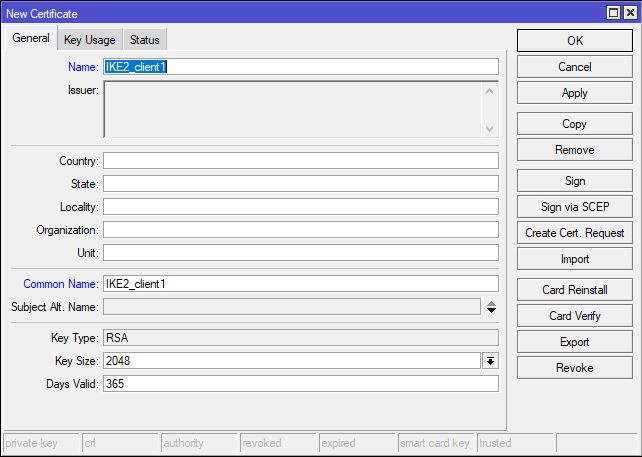 Create Cert Client Name