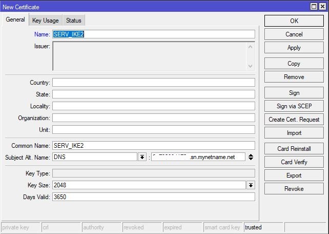 Create Cert Serv Name